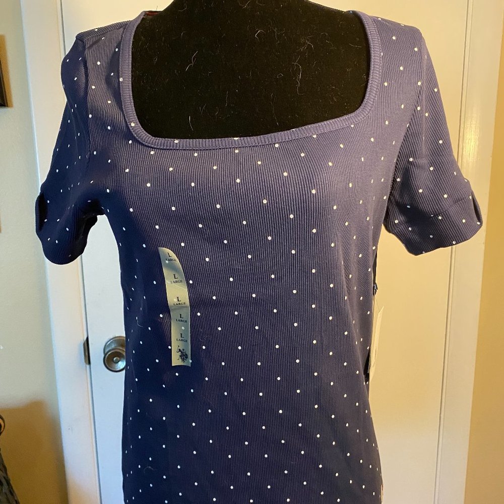 U.S. Polo Assn. Blue Polkadot T-Shirt Short Sleeve Womens Size L